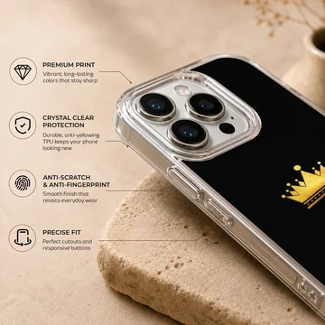 Gold crown design on black background phone case — Info