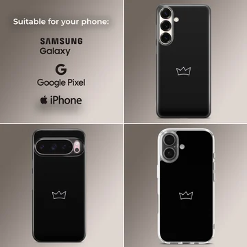Minimalist crown design in white on black phone case — Collage