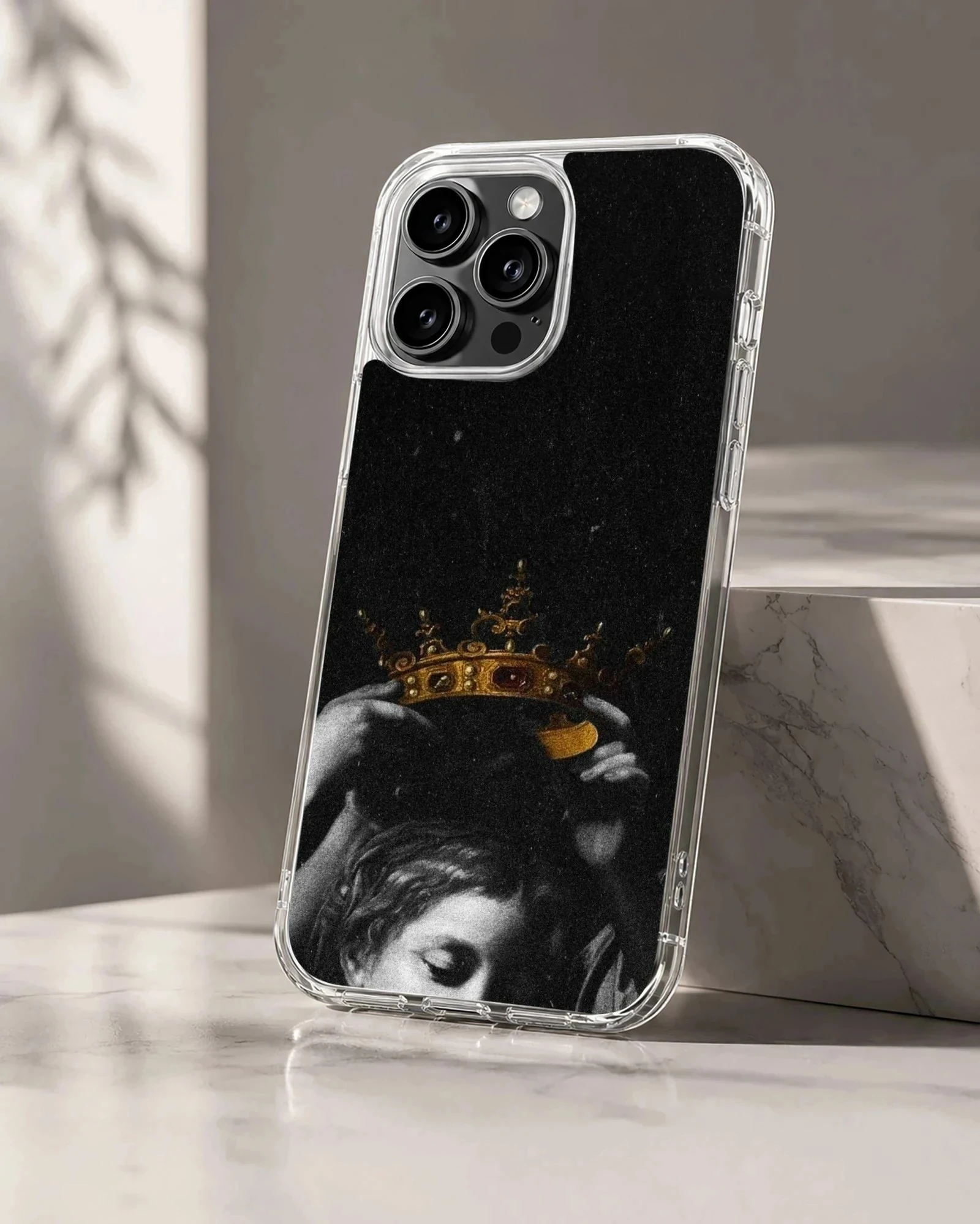 Edgy crown artwork on a black phone case