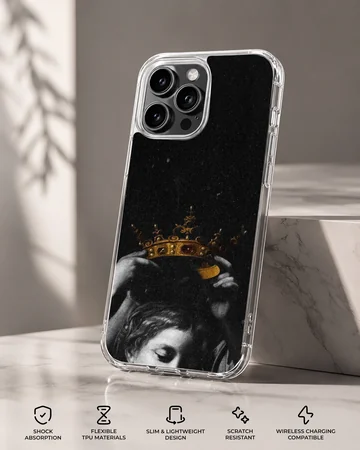 Edgy crown artwork on a black phone case — Specs