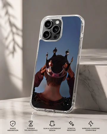Crown design on artistic phone case highlighting a person's back view — Specs