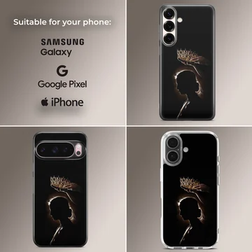 Silhouette of a woman receiving a crown on a stunning phone case — Collage