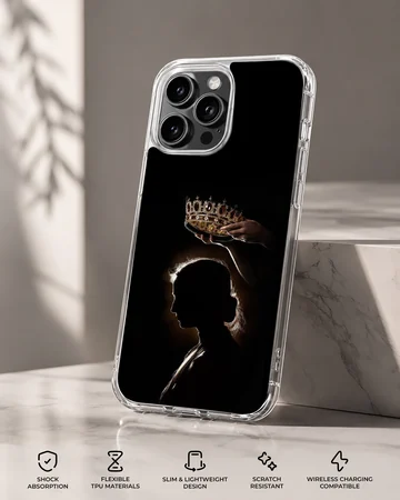 Silhouette of a woman receiving a crown on a stunning phone case — Specs