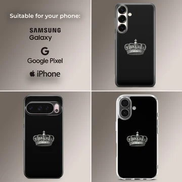 A sleek black phone case featuring an elegant crown design — Collage