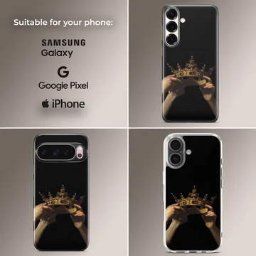 Artistic crown design phone case with hands holding a crown — Collage