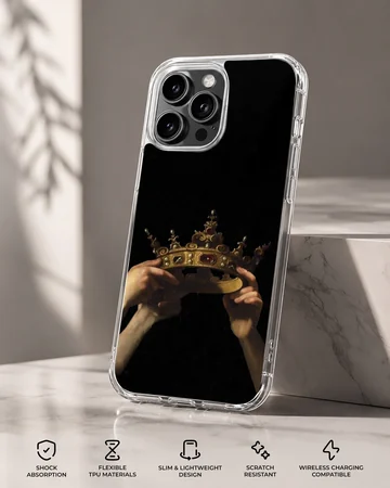 Artistic crown design phone case with hands holding a crown — Specs