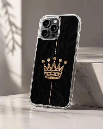 Stylish crown design on textured black phone case
