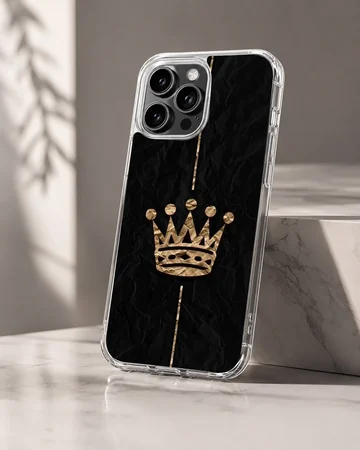 Stylish crown design on textured black phone case — Hero