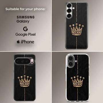 Stylish crown design on textured black phone case — Collage