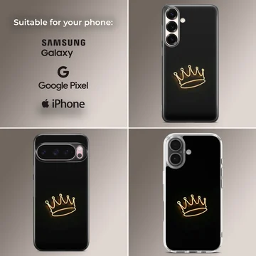 Minimalist crown design on a black phone case — Collage