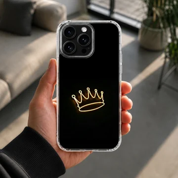 Minimalist crown design on a black phone case — Lifestyle