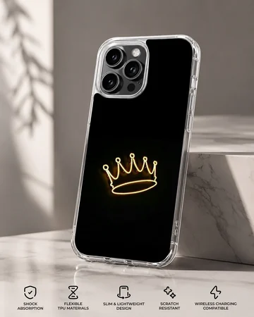 Minimalist crown design on a black phone case — Specs