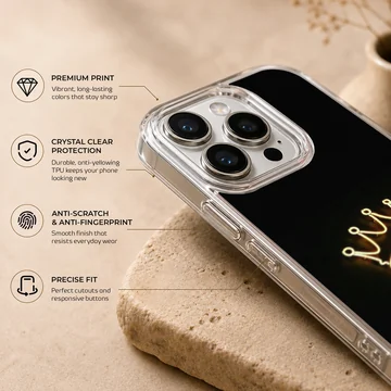 Minimalist crown design on a black phone case — Info