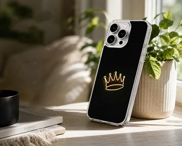 Minimalist crown design on a black phone case — Lifestyle