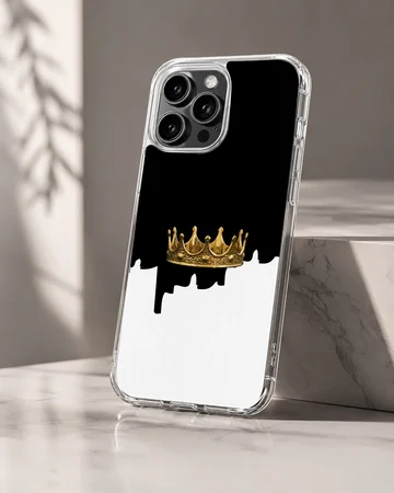 A striking crown design on a black and white background phone case — Hero