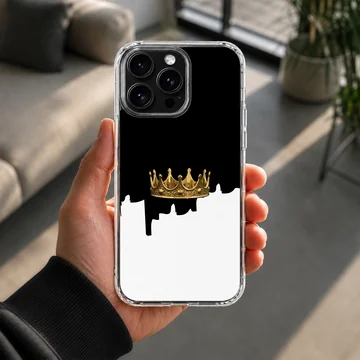 A striking crown design on a black and white background phone case — Lifestyle