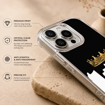 A striking crown design on a black and white background phone case — Info
