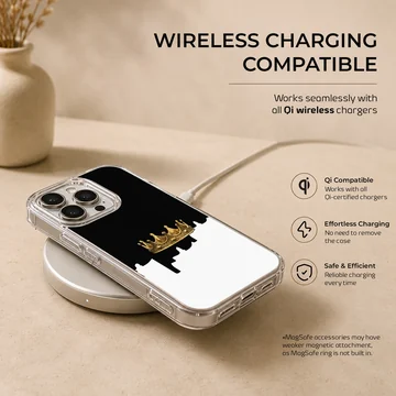 A striking crown design on a black and white background phone case — Charging