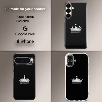 Minimalist crown design in silver on a black phone case — Collage