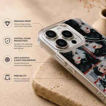 Striking Cruella De Vil design on a phone case — Info