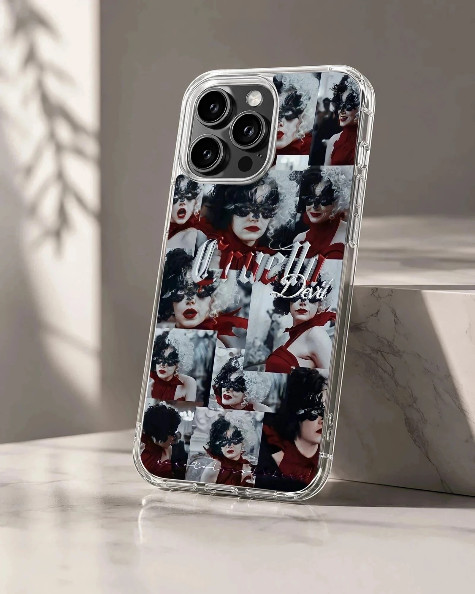 Edgy Cruella De Vil artwork on a stylish phone case