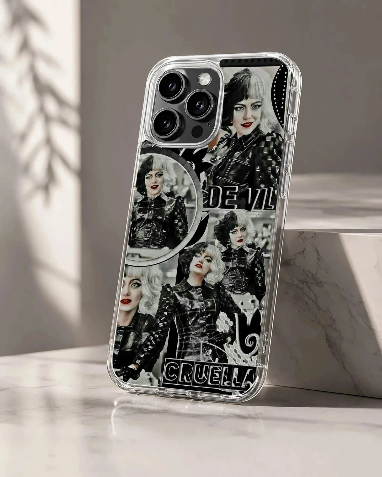 Edgy Cruella De Vil design phone case featuring dynamic illustrations