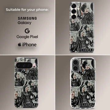 Edgy Cruella De Vil design phone case featuring dynamic illustrations — Collage