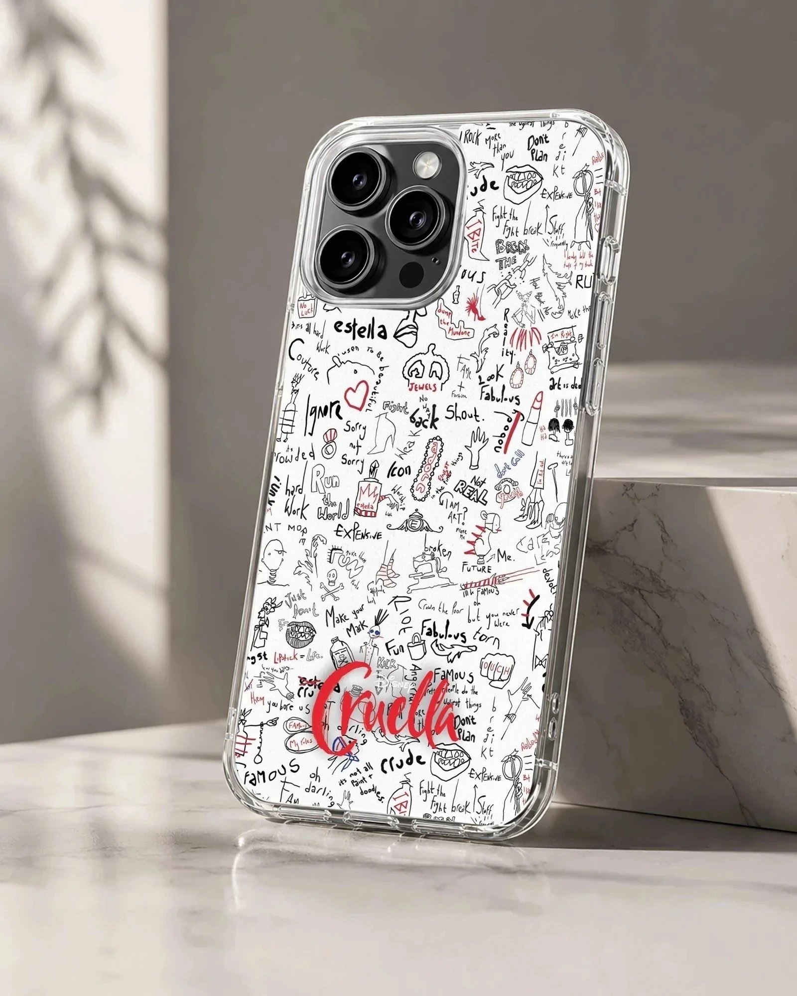 Edgy Cruella De Vil artwork on a phone case