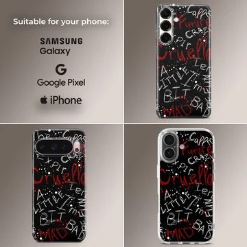 Bold typography design featuring Cruella De Vil art on a phone case — Collage