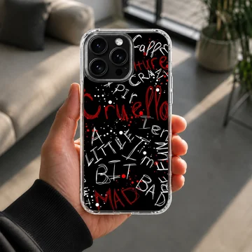 Bold typography design featuring Cruella De Vil art on a phone case — Lifestyle