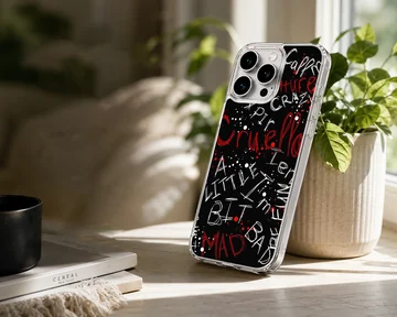 Bold typography design featuring Cruella De Vil art on a phone case — Lifestyle
