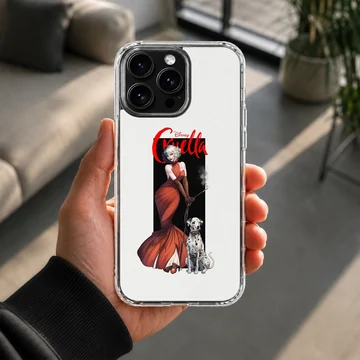 Cruella De Vil in red dress with her dalmatian on phone case — Lifestyle