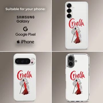 Bold Cruella De Vil illustration in red and black on phone case — Collage
