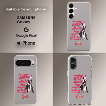 Edgy Cruella De Vil design with bold typography on phone case — Collage