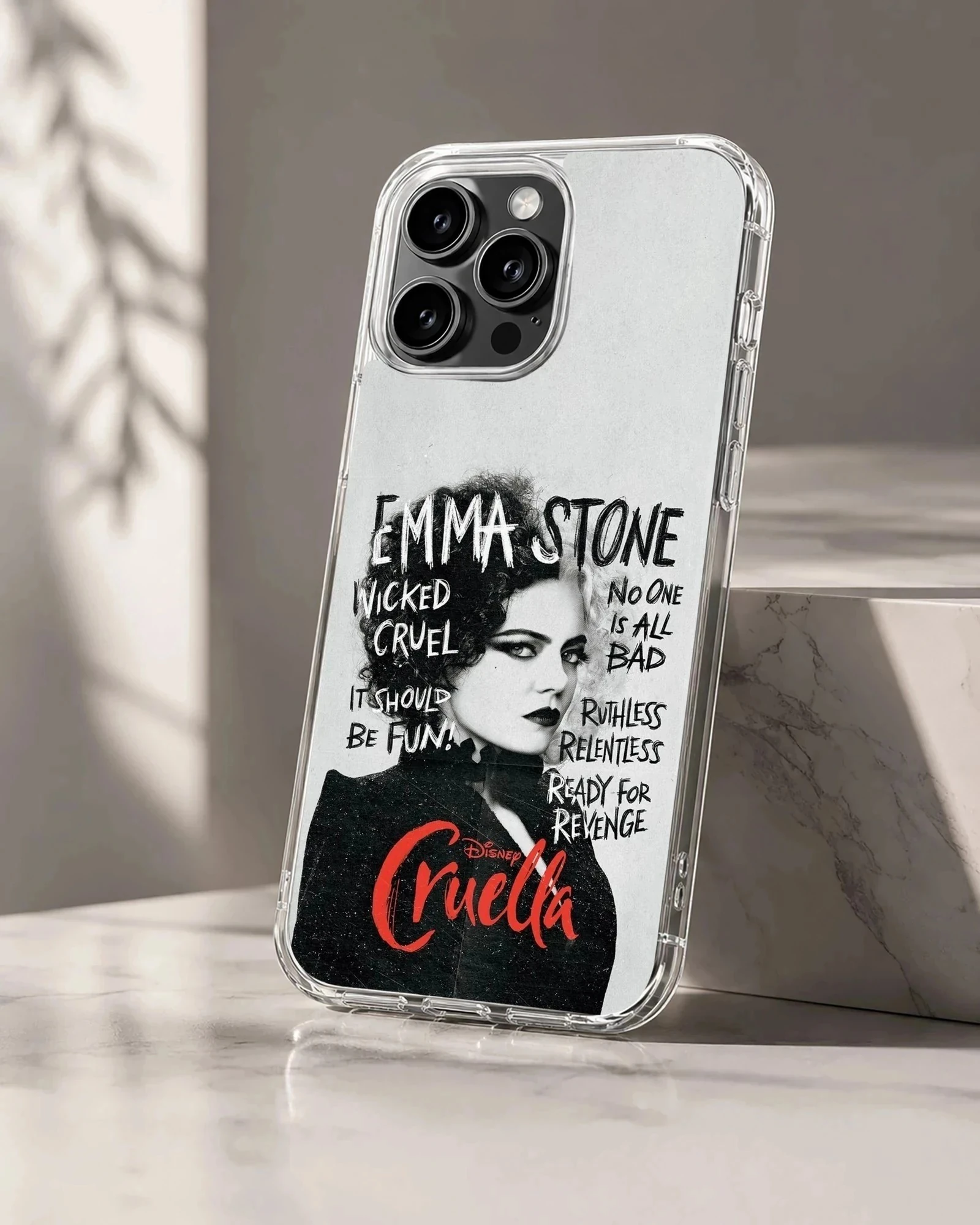 Edgy Cruella De Vil design on soft TPU phone case