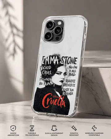 Edgy Cruella De Vil design on soft TPU phone case — Specs