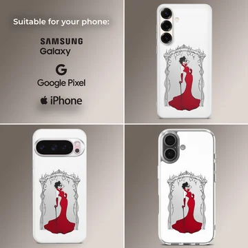 Elegant Cruella De Vil illustration in a red dress on a phone case — Collage