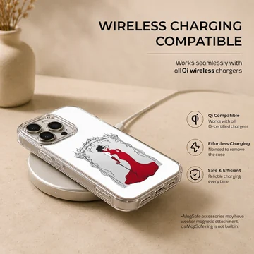 Elegant Cruella De Vil illustration in a red dress on a phone case — Charging