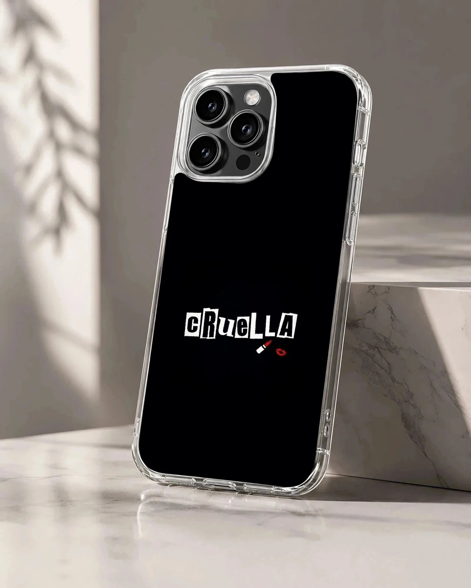 Bold typography Cruella De Vil phone case design