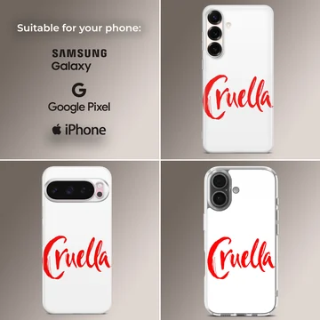 Bold typographic design of 'Cruella' on a phone case — Collage