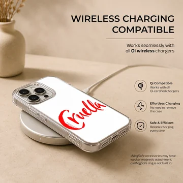 Bold typographic design of 'Cruella' on a phone case — Charging