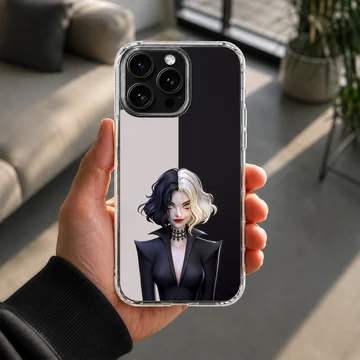 Edgy black and white illustration of Cruella De Vil phone case — Lifestyle