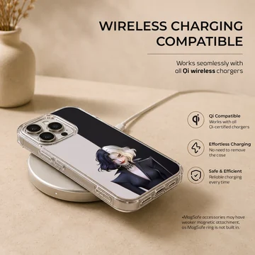 Edgy black and white illustration of Cruella De Vil phone case — Charging