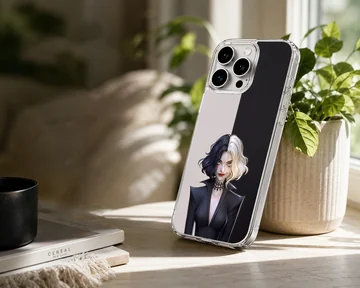 Edgy black and white illustration of Cruella De Vil phone case — Lifestyle