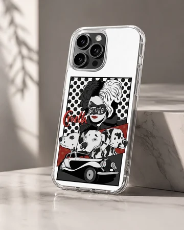 Cruella De Vil artwork with striking colors and design on phone case — Hero