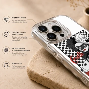Cruella De Vil artwork with striking colors and design on phone case — Info
