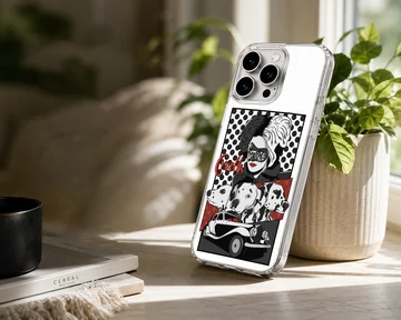 Cruella De Vil artwork with striking colors and design on phone case — Lifestyle