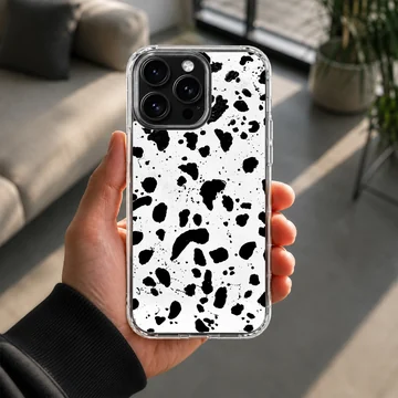 Black and white splatter design on Cruella De Vil phone case — Lifestyle