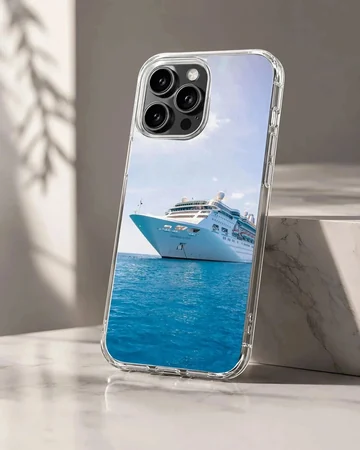 Cruise ship sailing on calm waters phone case