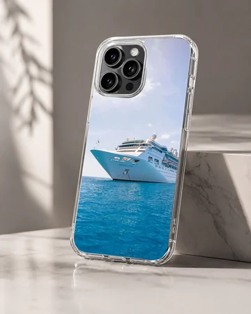 Cruise ship sailing on calm waters phone case — Hero